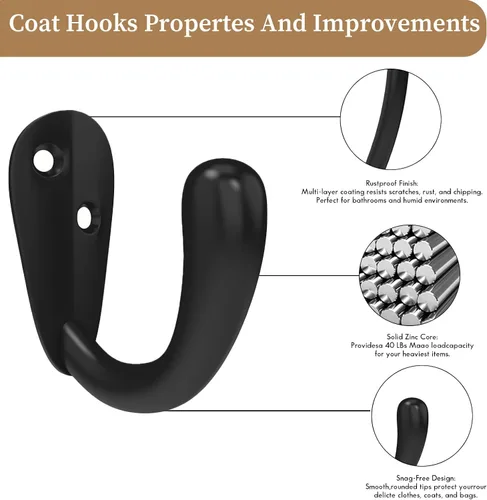 Miniatura 3 de CBWLWJ 16 ganchos de pared para colgar toallas de baño, cocina, dormitorio, para abrigo, bolsa, bufanda, toalla, sombrero, llave, taza (negro)