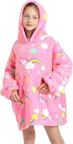 Miniatura 2 de Manta con Capucha Vestible para Niños de 4-12 Años, Manta con Capucha de Animales de Tamaño Grande, Súper Suave, Cómoda, Cálida, Franela de Rainbow