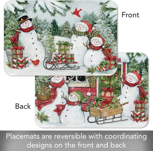 Miniatura 3 de Wipe-Clean - Manteles individuales reversibles de Decofoam Snowman's Farmhouse, juego de 2, fabricados en los Estados Unidos