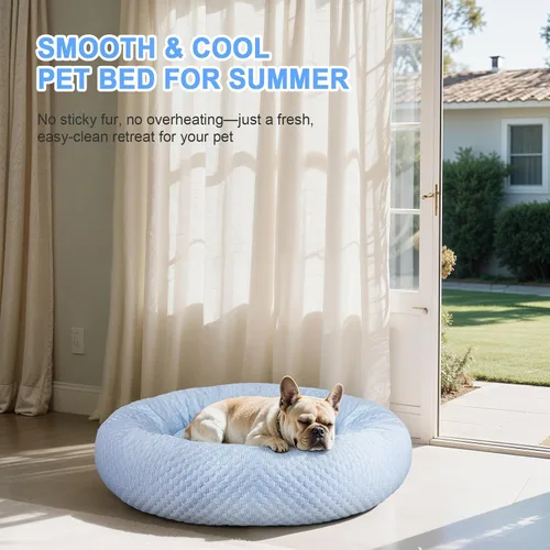 Miniatura 3 de Cama para perros pequeños y medianos, cama refrescante para mascotas con parte inferior antideslizante, cama cómoda de verano para cachorros, Donut
