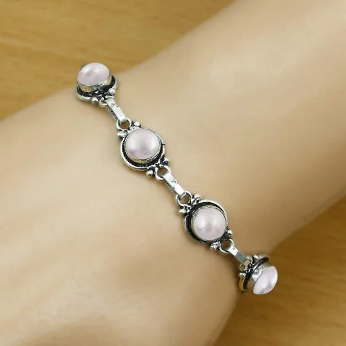 Miniatura 18 de Round Shape Natural & Synthetic Gemstones Silver Plated Bracelets for Women - Vintage Bohemian Style Handmade Birthstone Adjustable Link Bracelet