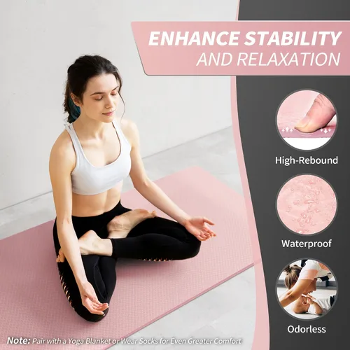 Miniatura 4 de CAMBIVO Tapete de yoga para mujeres, hombres y niños, 1/3, 1/4 y 2/5 pulgadas, extra grueso, antideslizante, 72 x 24 pulgadas, tapete de yoga de Rosa