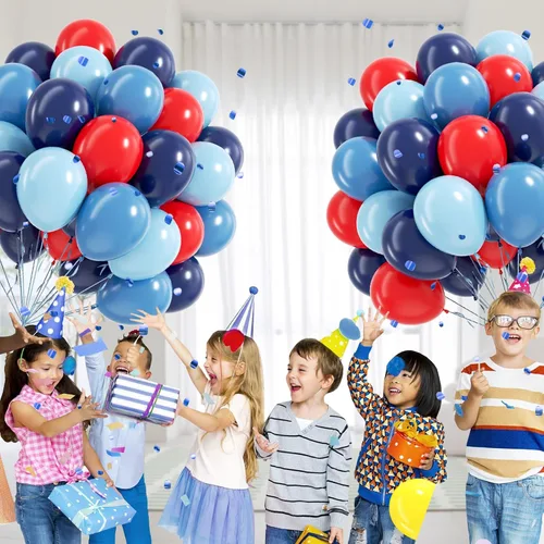 Miniatura 7 de 60 unidades de globos rojos y azules de 12 pulgadas con globos azul marino, azul pizarra y rojo polvoriento para decoraciones de baby shower, Azul