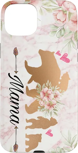 iPhone 15 Plus Mama Bear & Cubs Design Phone Grip para mamá - Funda para 3 niños