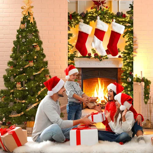 Miniatura 4 de Cartel de cubierta de puerta de chimenea de Navidad con medias y letrero – Fondo de soporte para cabina de fotos para vacaciones interior/exterior