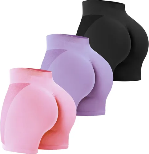 Miniatura 74 de VVX Pantalones cortos de entrenamiento para mujer, 3 piezas, con levantamiento de glúteos, sin costuras, cintura alta, pantalones cortos de yoga