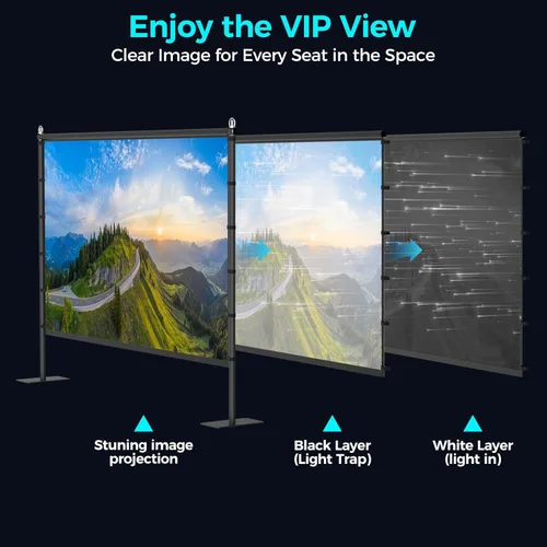 Miniatura 2 de Pantalla de proyector para exteriores con respaldo negro, pantalla de proyección portátil de 120 pulgadas con soporte, pantalla de película opaca