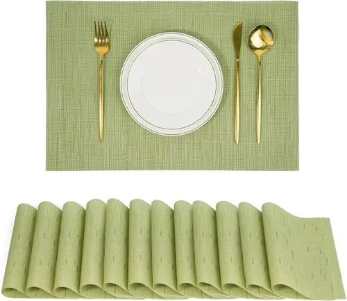 Miniatura 10 de Juego de 6 manteles individuales, antideslizantes, tejido de PVC, fáciles de limpiar, resistentes al calor, para cocina, comedor, decoración Beige