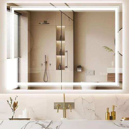 Espejo LED de 40 x 30 pulgadas para baño con luz frontal y retroiluminada, espejos digitales para pared, antiniebla, regulable continuo, espejo