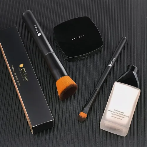 Miniatura 8 de DUcare Brocha para base y corrector, 2 unidades, bronceador de contorno, brocha Kabuki para cara, mezcla de líquidos sintéticos, herramientas