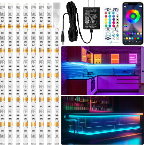 LAFULIT Kit de 8 luces RGB para debajo del gabinete, tira de luces LED con aplicación y control remoto, sincronización de música, luces LED que