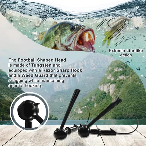Miniatura 5 de Reaction Tackle Plantillas de fútbol de tungsteno para pesca de lubina, diseño de cebo sin malas hierbas, 97% de tungsteno puro, cabeza de plantilla