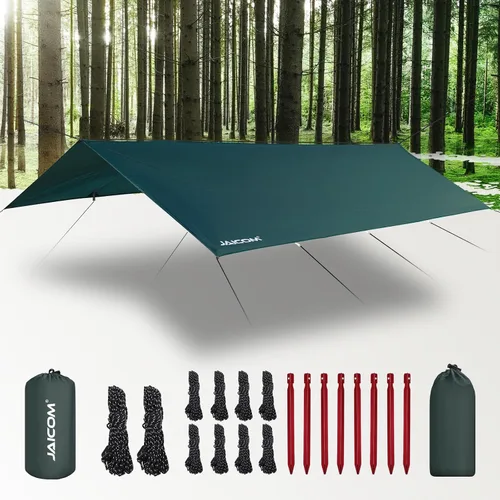 Miniatura 12 de JAICOM Lona Impermeable para Acampar - Toldo para Lluvia de Hamaca de 10X10 pies, Ultraligera y Portátil con Protección UV, Lona para Mochilero