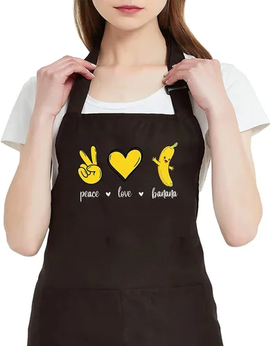 Miniatura 6 de Peace Love - Delantales de plátanos para mujer con 2 bolsillos, bonito gráfico de frutas, impermeable, ajustable, delantal de cocina