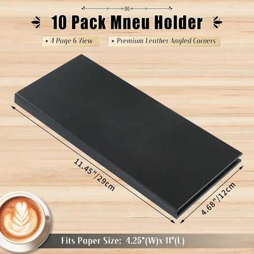 Miniatura 2 de Fundas para menú de restaurante de 4.25 x 11 pulgadas Paquete de 10 paneles de cuero sintético cuádruples con 6 esquinas anguladas para vista