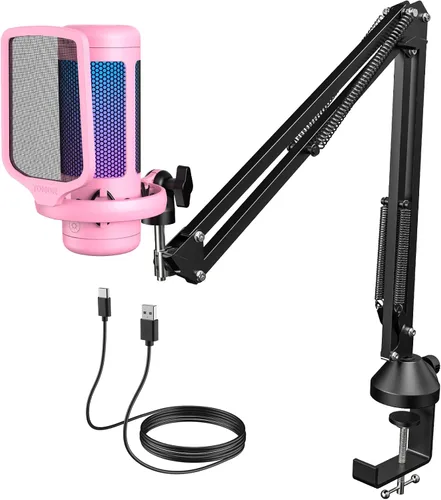 Miniatura 9 de TONOR Juego de micrófonos para juegos con brazo de brazo, micrófono de condensador vocal para PC con soporte, micrófono USB con luz RGB controlable