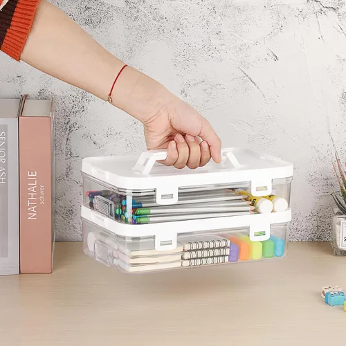 Miniatura 2 de BTSKY Contenedor de plástico transparente con tapa y asa, organizador de manualidades multiusos y caja de almacenamiento, caja de almacenamiento 1