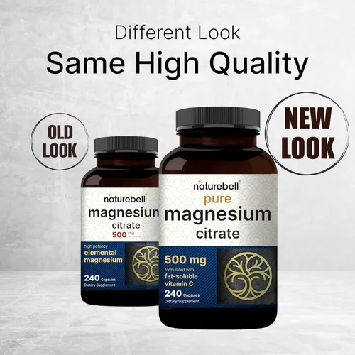 Miniatura 5 de Paquete de 2 citratos de magnesio de 500 mg, 480 cápsulas, forma elemental de alta pureza, extrafuerte, mineral esencial para el corazón