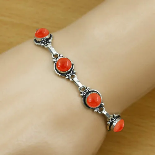 Miniatura 85 de Round Shape Natural & Synthetic Gemstones Silver Plated Bracelets for Women - Vintage Bohemian Style Handmade Birthstone Adjustable Link Bracelet