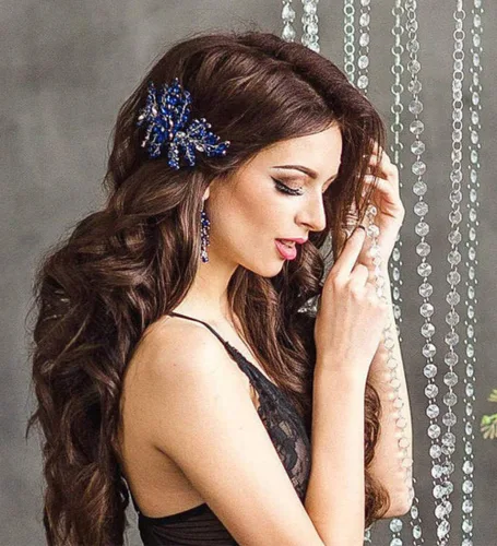 Miniatura 5 de Aimimier Peine de pelo de cristal azul real para novia, pieza de pelo de zafiro, fiesta de graduación, festival, boda, accesorios para el cabello