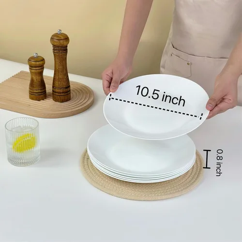 Miniatura 2 de Amazon - Platos de cena blancos de 6 piezas de 8.5 pulgadas, platos redondos ligeros, Simply plato de postre, vidrio de triple capa y resistente a