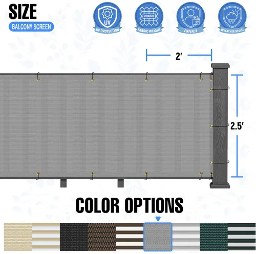 Miniatura 5 de E&K Sunrise - Rejilla para valla de privacidad para balcón, 2.5 x 50 pies, con bridas de cremallera, protección UV para terraza, patio, patio, Gris