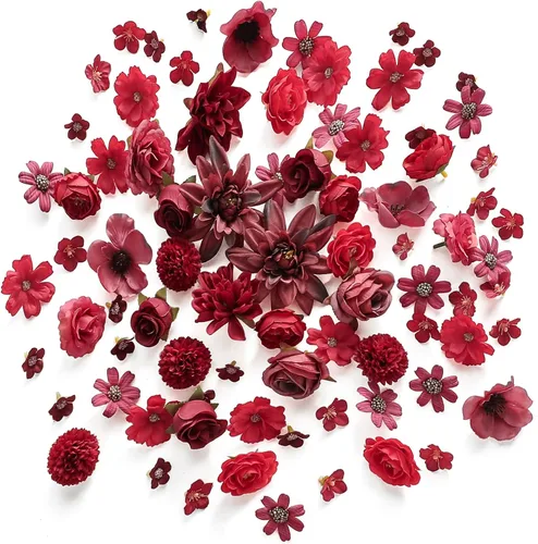Miniatura 16 de Floroom Mini Cabezas de Flores Artificiales Salvia y Verde Oliva Peonía Falsa Margarita Rosa Multicolor Pequeñas Cabezas de Flores de Seda Sintética