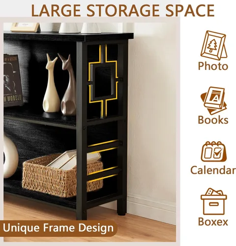Miniatura 4 de HOMISSUE Estantería para libros, estantería profunda de 3 niveles con almacenamiento, estantería de madera de ingeniería y metal, estantería baja