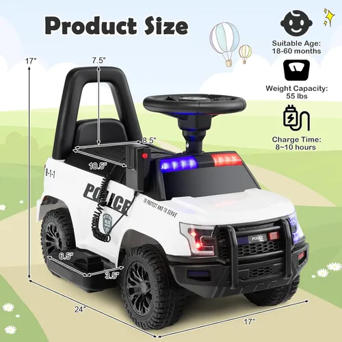 Miniatura 7 de GLACER Coche de policía para niños, auto de juguete eléctrico a batería de 6 V con megáfono real, música, luces intermitentes de sirena y faros