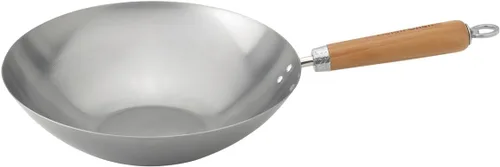 Miniatura 13 de Juego de Wok de Helen's Asian Kitchen - Sartén Wok con Tapa, Wok de Acero al Carbono de 13.5 Pulgadas - Wok Antiadherente de Fondo Plano