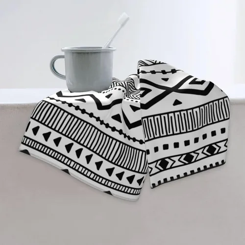 Miniatura 8 de Juego de 2 toallas de mano en blanco y negro para baño, estilo tribal nativo americano, azteca, étnico, bohemio, suave, absorbente, pequeña, toalla