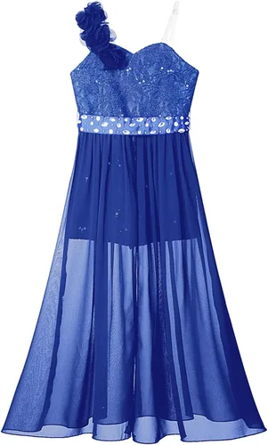 Miniatura 4 de Vestido de mameluco para niña de flores, vestido de dama de honor de princesa con vuelo de un hombro