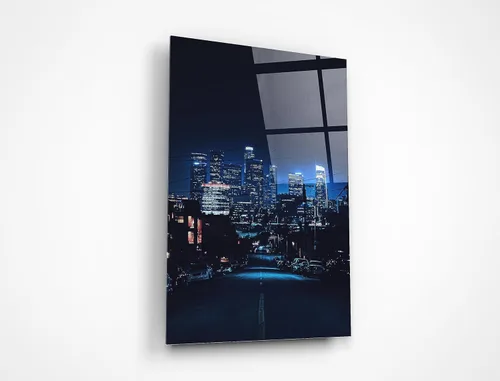 Paisaje urbano nocturno Paisaje urbano Foto urbana del horizonte de la ciudad Impresión de vidrio sobre lienzo Arte de pared moderno Bar Decoración