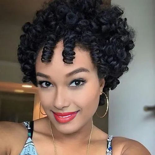 Miniatura 12 de MIMAN - 3 paquetes de trenzas de cabello rizado corto a crochet de 10 pulgadas, extensiones de trenzado sintético de 6 mm para peinado de mohawk