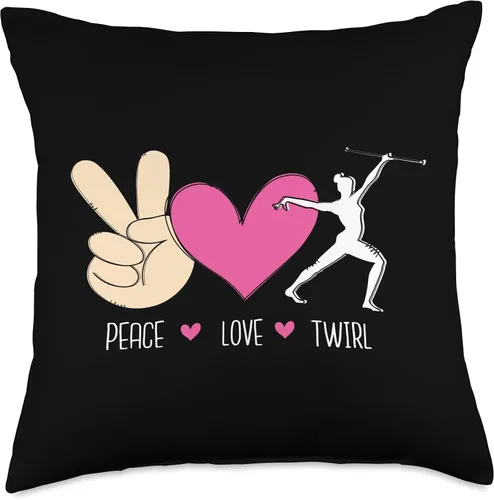 Miniatura 4 de Baton Twirling Majorettes Cute Baton Design Peace Love Twirl Throw Pillow, 16x16, Multicolor