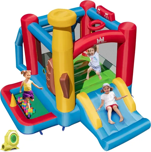 Miniatura 15 de BOUNTECH Casa inflable de rebote para niños de 3 a 12 años para interiores y exteriores con soplador de 480 W, área de salto, tobogán, juego