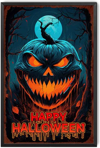 Miniatura 20 de Letrero de hojalata retro con diseño de bruja de Halloween para pared de garaje, pared de taller, 8.00 x 12.00 pulgadas