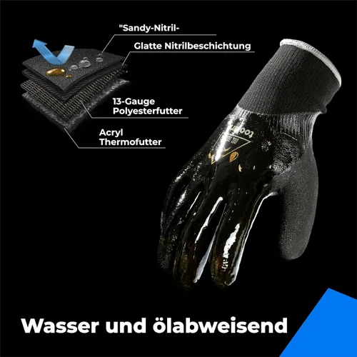 Miniatura 3 de Guantes impermeables para hombres y mujeres, guantes para congelador con agarre, doble recubrimiento de nitrilo para repelente extremo al aceite