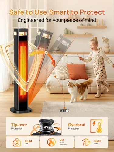 Miniatura 5 de Calentadores de espacio AKIRES para uso en interiores, calentador de habitación de 1500W para habitación grande con termostato, oscilación de 120°
