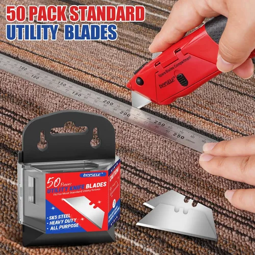 Miniatura 3 de DIYSELF Paquete de 50 Cuchillas para Cuchillo Utilitario, Cuchillas Cortadoras de Caja de Acero SK5 con Dispensador, Cuchillas Estándar