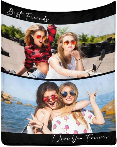 Miniatura 29 de Manta de Fotos Personalizada para Amigos BFF Navidad, Manta de Cama Personalizada con Collage de 9 Fotos para Mamá Papá Fotos Familiares Multi 02