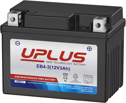 UPLUS YTX4L-BS - Batería de motocicleta, EB4-3 12 V, 3 Ah, SLA, sin mantenimiento, scooter, ATV AGM, repuesto para YT4L-BS, AGM12-4, LTX4L-BS,