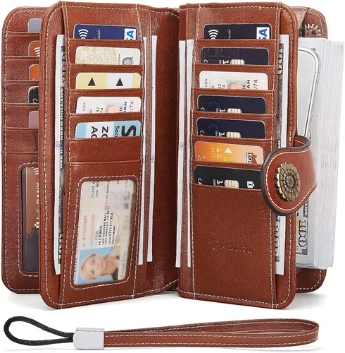 Miniatura 2 de BOSTANTEN Cartera de cuero genuino para mujer, de gran capacidad, cartera de mano, tarjetero con bloqueo RFID