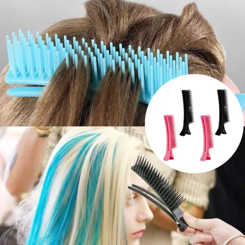 Miniatura 8 de Pinzas para el cabello para peinar, cortar y teñir, 4 pinzas antideslizantes para peine para uso en salón o en el hogar, accesorios de bricolaje