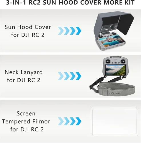 Miniatura 2 de FPVtosky Controlador RC 2 más kit de protector para DJI Lito X1/Mini 5 Pro/4 Pro/Flip/Air 3S, kit incluye cubierta de capó solar RC 2, cordón RC2