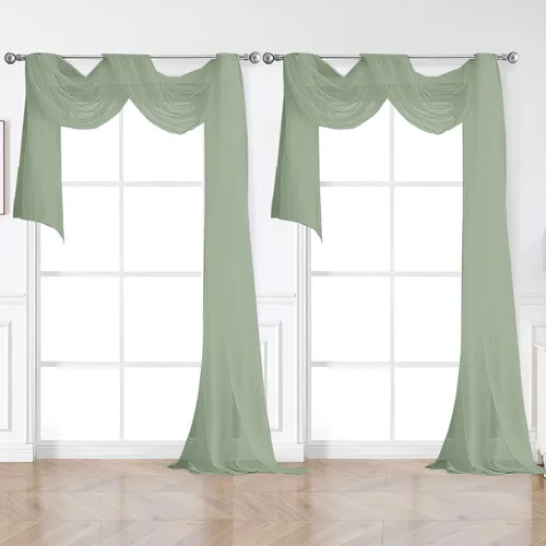 Miniatura 39 de OVZME - Cortinas traslúcidas blancas de 45 pulgadas de largo, 2 paneles, cortinas de gasa con bolsillo para barra para ventanas pequeñas, cada una