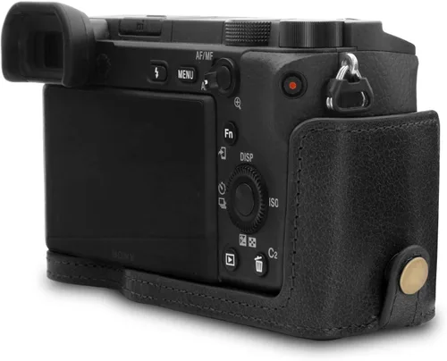 Miniatura 6 de MegaGear MG1641 Ever Ready - Media funda de cuero genuino para cámara compatible con Sony Alpha A6100, A6400 - Negro
