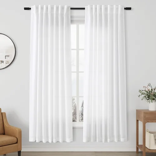 Miniatura 52 de Aersas Aqua Green Linen Curtains 84 Inches Long 2 Panels Set Back Tab Rod Pocket Living Room Curtain Farmhouse Rustic Light Filtering Hook Drapes