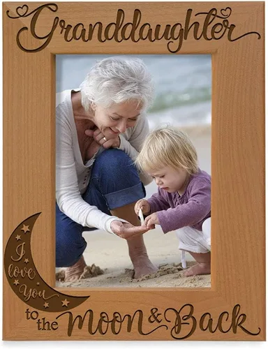 Miniatura 10 de KATE POSH Marco de fotos de madera grabado para nieta con texto en inglés "I Love You to the Moon and Back", regalos para abuelos, Navidad