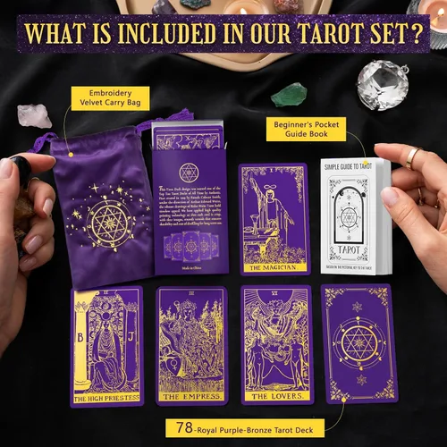Miniatura 7 de Hihealer Baraja de 78 Cartas de Tarot con Libro Guía y Bolsa de Transporte de Lino, Cartas de Tarot Clásicas Originales para Principiantes a